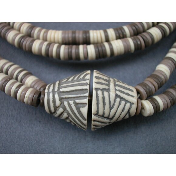 Handcrafted Tribal-Inspired Two Strand Necklace With Brown & Cream Discs Beads - Picture 1 of 5